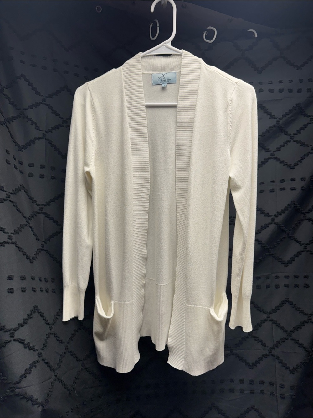 Joan Vass Women's Open Front Cardigan Sweater with Pockets - Off-white, Small